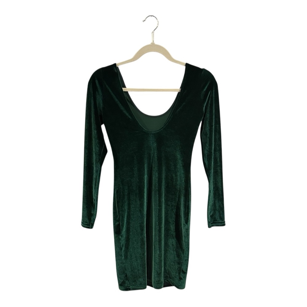 American Apparel Long Sleeve Velvet Dress - Dark Green